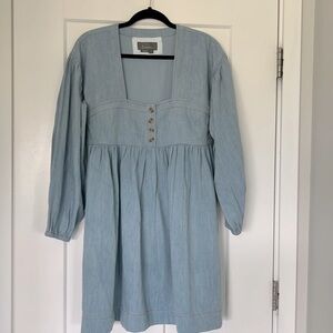 by Anthropologie long-sleeve square-neck denim babydoll mini dress